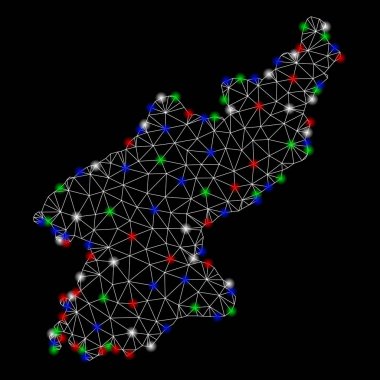 Parlak Mesh karkas ışık Spotlar ile Kuzey Kore Haritası