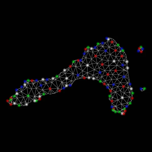 Mapa brillante de malla 2D Koh Lipe con puntos de llamarada — Vector de stock