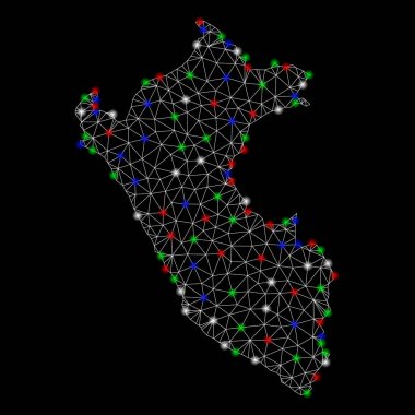 Işık Spotlar ile parlak kafes tel çerçeve Peru Haritası