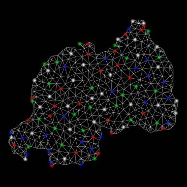 Flare Spotlar ile parlak Mesh 2D Ruanda Haritası