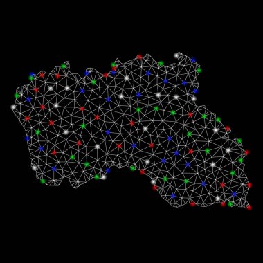 Parlak kafes tel çerçeve Santa Maria Adası Haritası ile Flash Spotlar