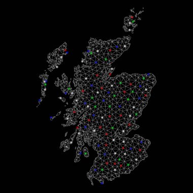 Işık Spotlar ile parlak mesh ağ Iskoçya Haritası