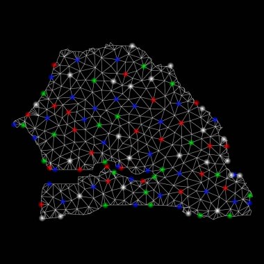 Flare Spotlar ile parlak Mesh tel çerçeve Senegal haritası