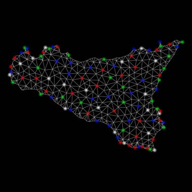 Işık spotları ile parlak Mesh karkas Sicilia Haritası