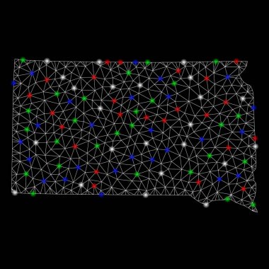 Parlak kafes ağ Güney Dakota devlet haritası ile ışık Spotlar