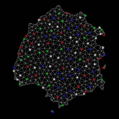 Parlayan Spotlar ile parlak Mesh karkas Thassos Yunan Adası Haritası