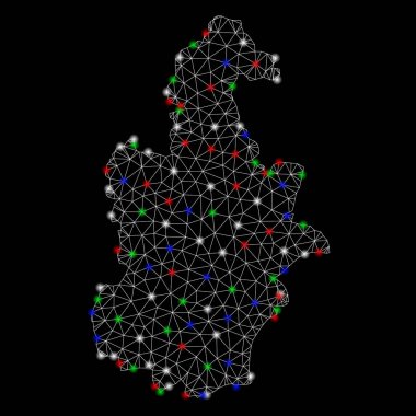 Parlak Mesh karkas Tianjin şehir haritası ile ışık Spotlar