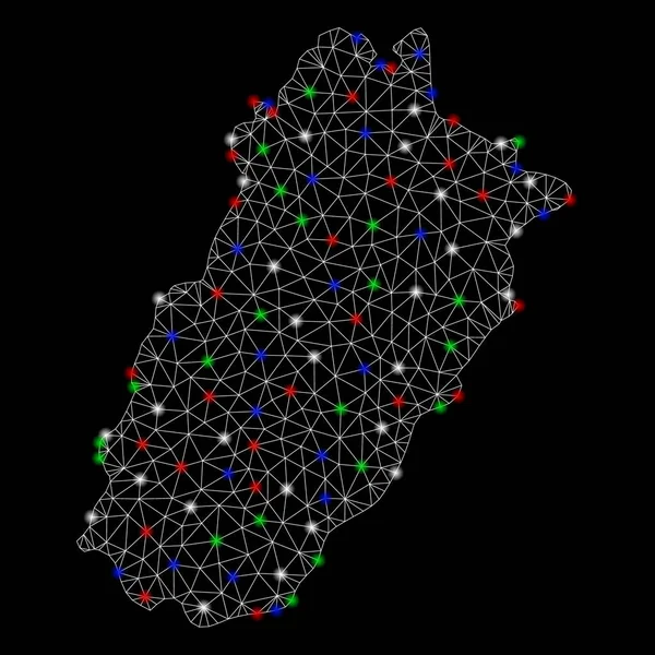 Bright Mesh Wire Frame Mapa de la provincia de Punjab con puntos de llamarada — Vector de stock