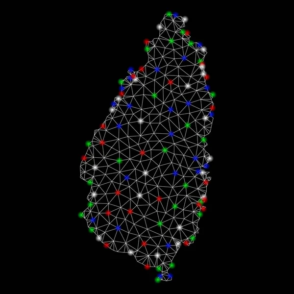 Parlak kafes tel çerçeve Saint Lucia Adası Haritası ile Flash Spotlar