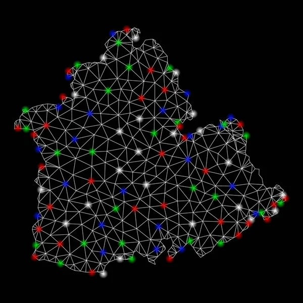 Red de Malla Brillante Mapa de la Provincia de Sevilla con Puntos de Bengala — Vector de stock