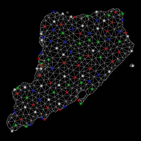 Malla brillante 2D Staten Island Mapa con puntos de llamarada — Vector de stock