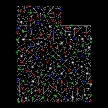 Parlama Spotlar ile parlak Mesh tel çerçeve Utah devlet Haritası