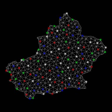 Işık Spotlar ile parlak Mesh karkas Xinjiang Uygur bölge haritası