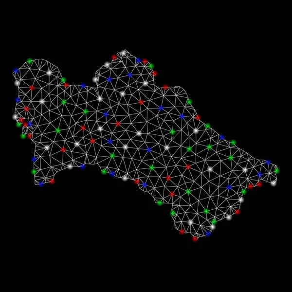 Parlama spotları ile parlak Mesh 2D Türkmenistan Haritası — Stok Vektör