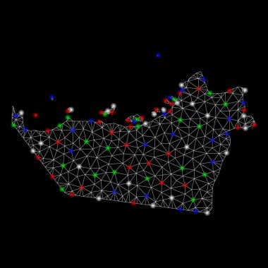 Parlak kafes tel çerçeve Abu Dhabi Emirate haritası ile Flash Spotlar