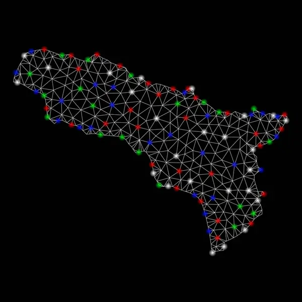 Marco de alambre de malla brillante Mapa de Abjasia con puntos de inflamación — Vector de stock