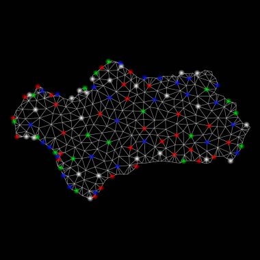 Parlak kafes tel çerçeve Endülüs Eyaleti Haritası ile Flash Spotlar