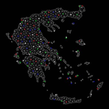 Flash Spotlar ile parlak Mesh karkas Yunanistan Haritası