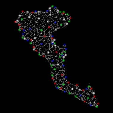 Parlak Mesh karkas Yunan Korfu Adası Haritası ile Flash Spotlar