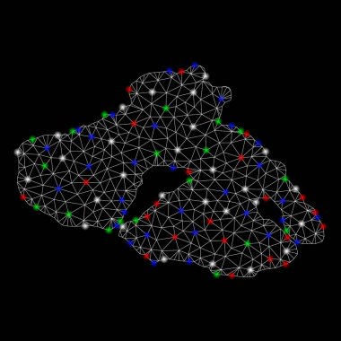 Parlak kafes ağ Yunan Lesbos Adası Haritası ile ışık Spotlar