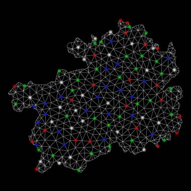 Parlak kafes tel çerçeve Guizhou Eyaleti Haritası ile Flash Spotlar
