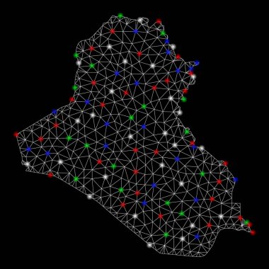 Flash Spotlar ile parlak Mesh tel çerçeve Irak Haritası