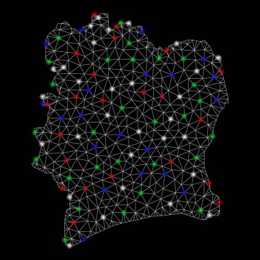 Işık Spotlar ile parlak Mesh tel çerçeve Fildişi Sahili haritası