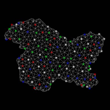 Parlak kafes tel çerçeve Jammu ve kaşmir devlet haritası ile Flash Spotlar