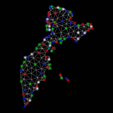 Flash Spotlar ile parlak kafes tel çerçeve Kamchatka Haritası
