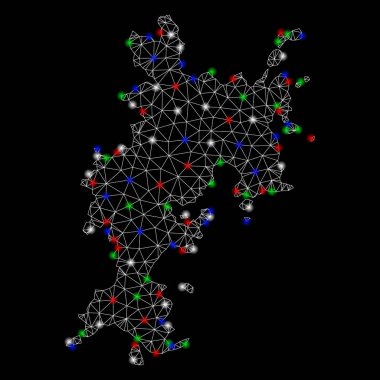 Parlak kafes tel çerçeve Komodo Adası Haritası ile Flash Spotlar