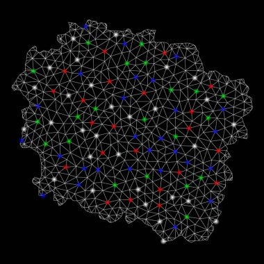 Parlak kafes ağ Kuyavian-Pomeranian Voivodeship haritası ile ışık Spotlar