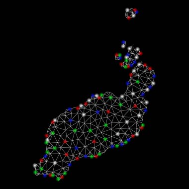 Parlak kafes tel çerçeve Lanzarote Adaları Harita ışık Spotlar ile
