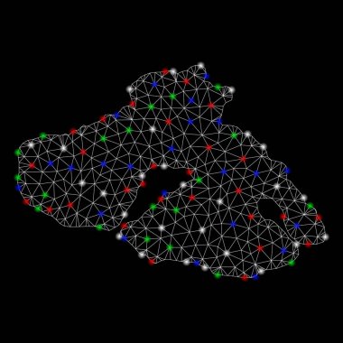 Parlak Mesh karkas Lesbos Adası Haritası ile Flash Spotlar