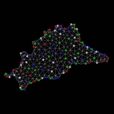 Aydınlık kafes karkas Malaga Province haritası ile ışık Spotlar