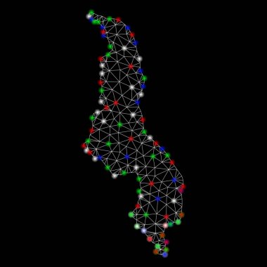 Işık Spotlar ile parlak Mesh 2D Malawi Haritası