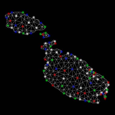 Parlak kafes ağ Malta Adası Haritası ile Flash Spotlar