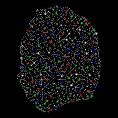 Parlak kafes tel çerçeve Nevis Adası Haritası ile Flash Spotlar