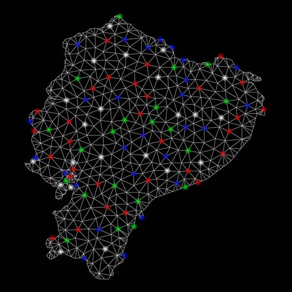 Marco de alambre de malla brillante Ecuador Mapa con puntos de luz — Archivo Imágenes Vectoriales