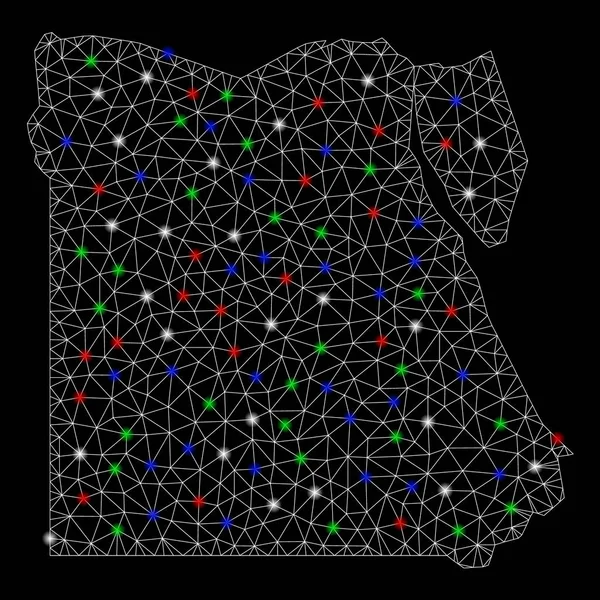 Luminosa Mesh Network Egitto Mappa con punti luce — Vettoriale Stock