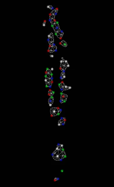 Fényes hálós Wire frame Maldív Térkép világos foltok — Stock Vector