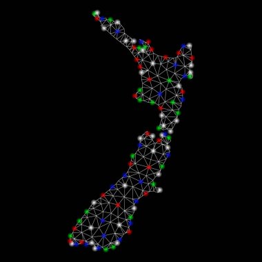 Parlama Spotlar ile parlak mesh ağ Yeni Zelanda Haritası