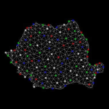 Flare Spotlar ile parlak mesh ağ Romanya Haritası