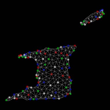Parlak kafes ağ Trinidad ve Tobago haritası ile Flash Spotlar