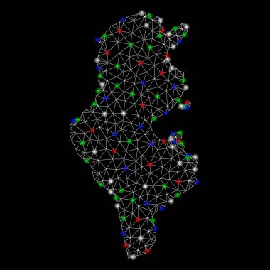 Parlama Spotlar ile parlak Mesh tel çerçeve Tunus Haritası