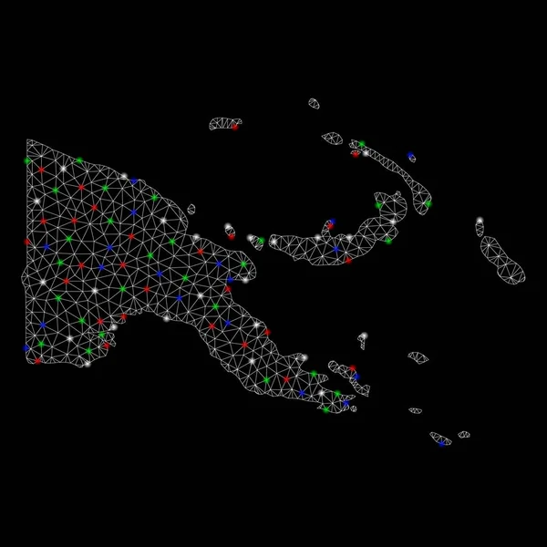 Quadro de arame de malha brilhante Papua-Nova Guiné Mapa com pontos de luz — Vetor de Stock