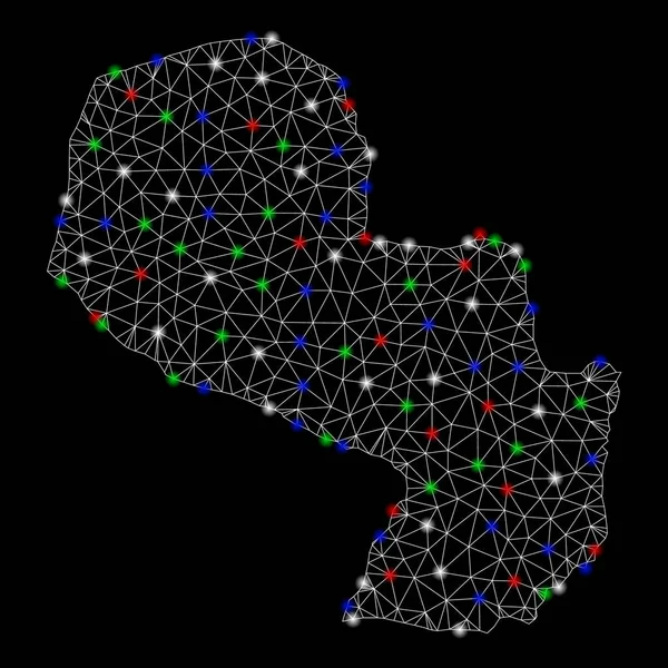 ブライト・メッシュ・ネットワークパラグアイ地図ライトスポット — ストックベクタ