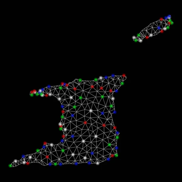 Red de Malla Brillante Trinidad y Tobago Mapa con Flash Spots — Archivo Imágenes Vectoriales