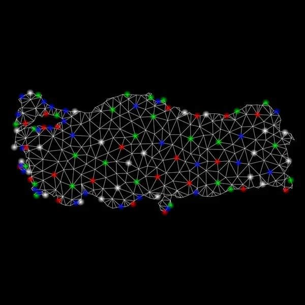 フラッシュスポットで明るいメッシュネットワーク七面鳥のマップ — ストックベクタ