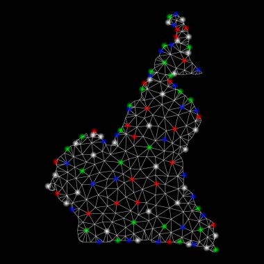Flash Spotlar ile parlak Mesh 2D Afrika Kamerun Haritası