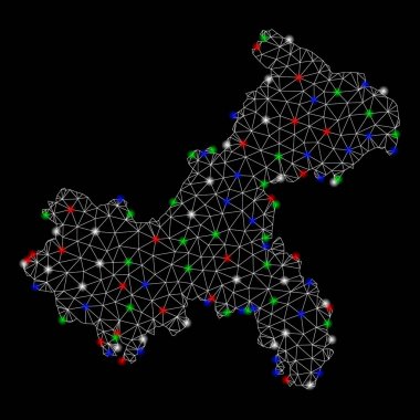 Parlak kafes tel çerçeve Chongqing şehir haritası ile Flash Spotlar